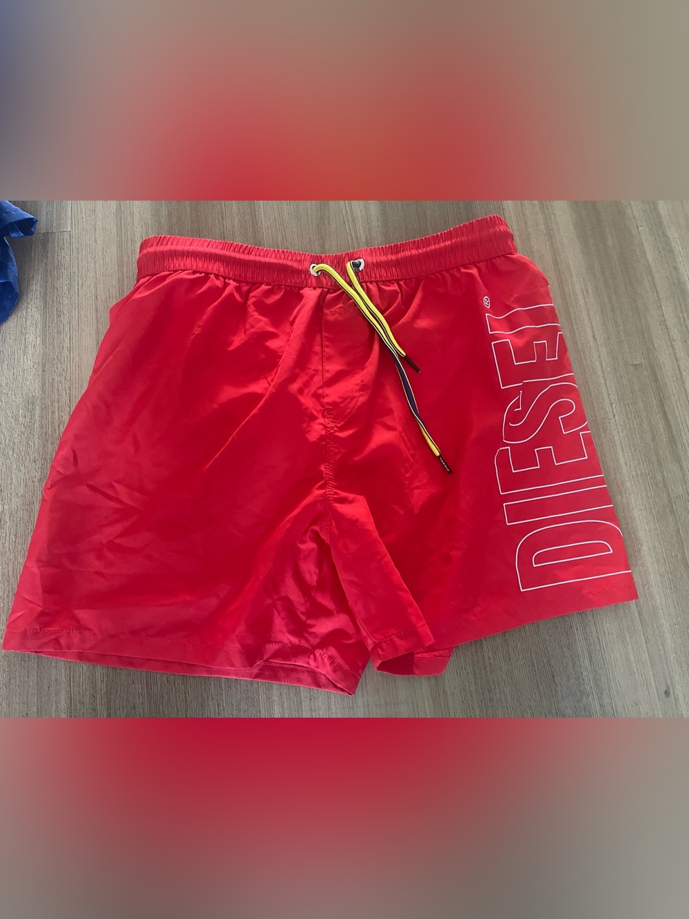 Diesel Red Men's Swim Trunks with Yellow Drawstring